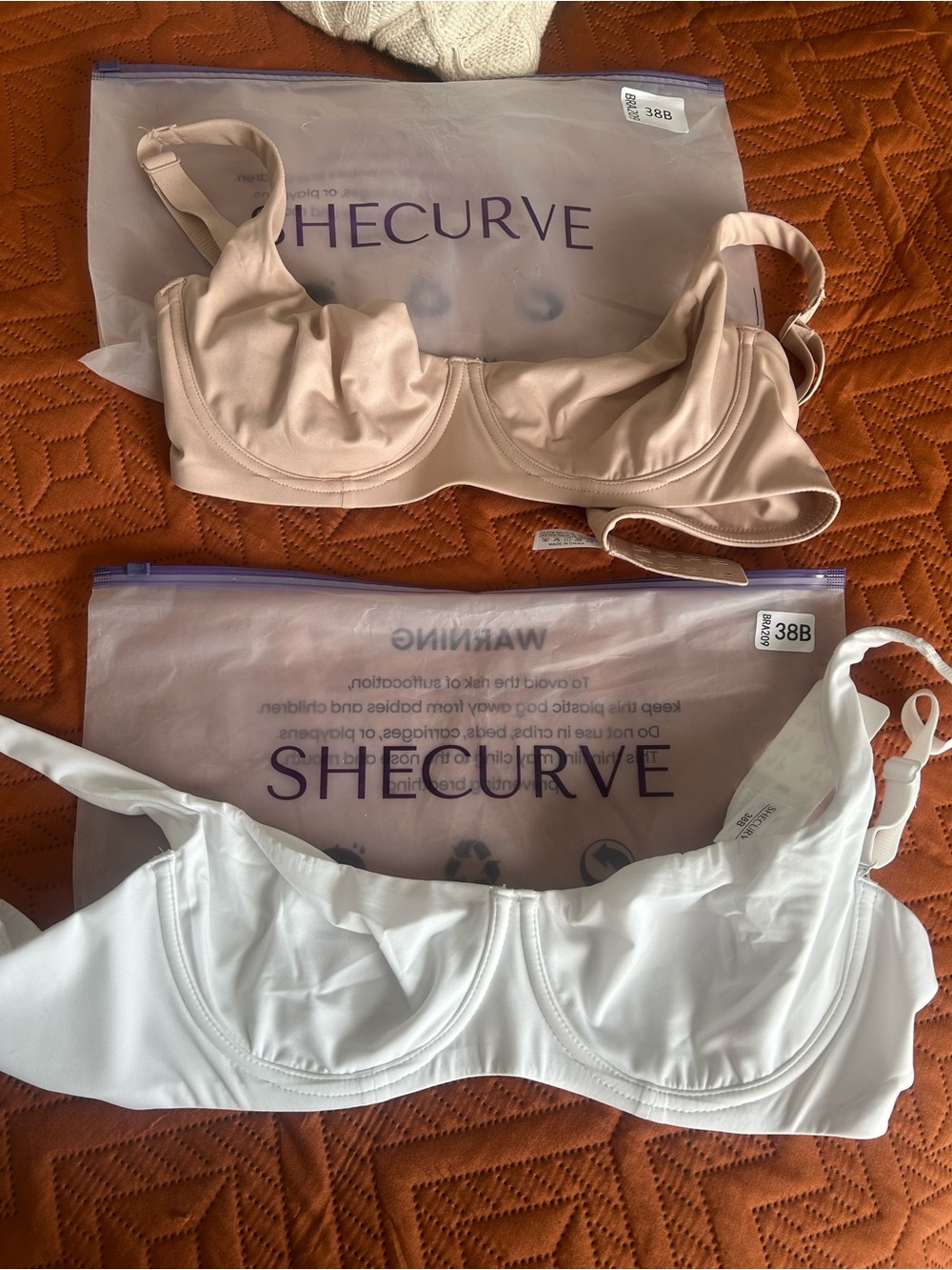 SheCurve Underwire Support Bra in Nude and White